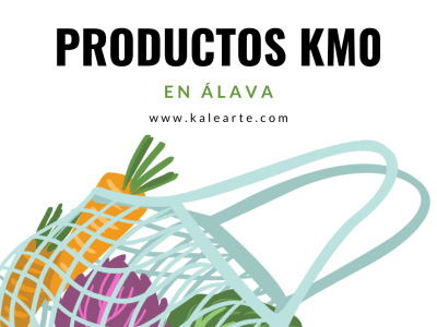 Portada de la entrada con el título "Productos km0 en Álava www.kalearte.com" e ilustración de bolsa de red con zanahorias, remolacha y lechuga en su interior.